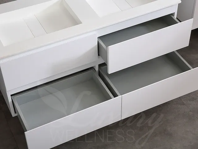 Badkamermeubel 2-persoons 120cm (mat wit) met (hangkast) en led spiegel en diverse wastafel combinaties - afbeelding 38 van  42