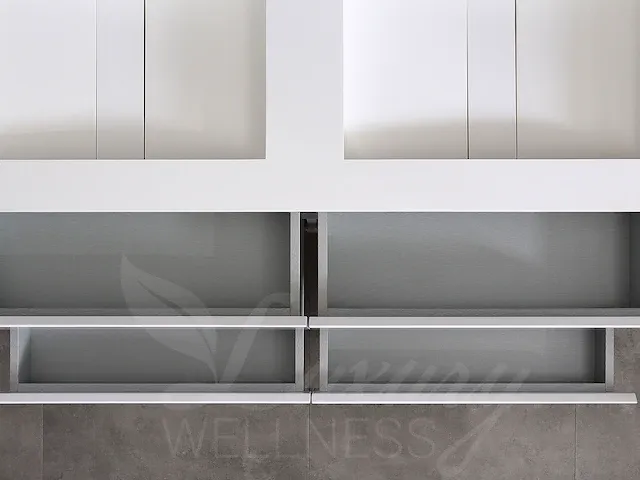 Badkamermeubel 2-persoons 120cm (mat wit) met (hangkast) en led spiegel en diverse wastafel combinaties - afbeelding 40 van  42