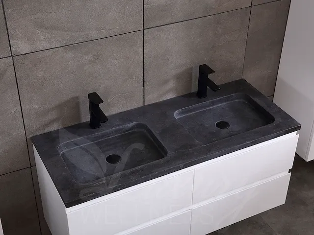 Badkamermeubel 2-persoons 120cm (mat wit) met (hangkast) en led spiegel en diverse wastafel combinaties - afbeelding 42 van  42