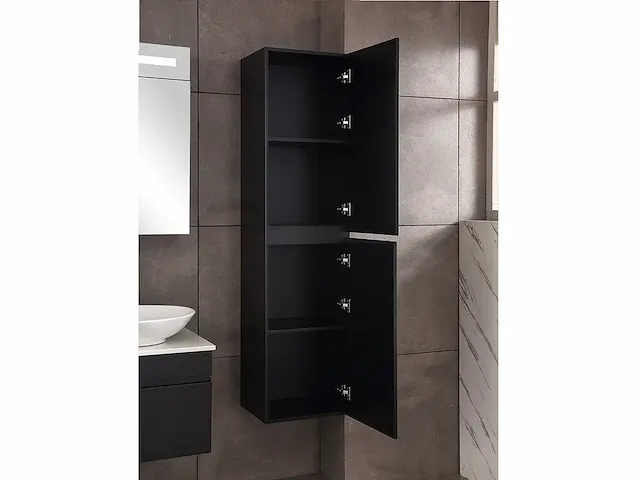 Badkamermeubel 2-persoons 120cm met spiegelkast en (hangkast) mat zwart - afbeelding 16 van  26
