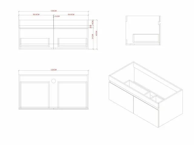 Badkamermeubel 2-persoons 120cm met spiegelkast en (hangkast) mat zwart - afbeelding 17 van  26