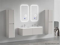 Badkamermeubel 2 persoons 140 cm - taupe - 2 zijkasten, 2 ovale spiegels - afbeelding 2 van  5