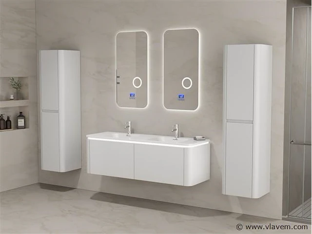 Badkamermeubel 2 persoons 140 cm - wit - 2 zijkasten, 2 ovale spiegels - afbeelding 1 van  5