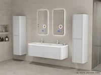 Badkamermeubel 2 persoons 140 cm - wit - 2 zijkasten, 2 ovale spiegels - afbeelding 1 van  5