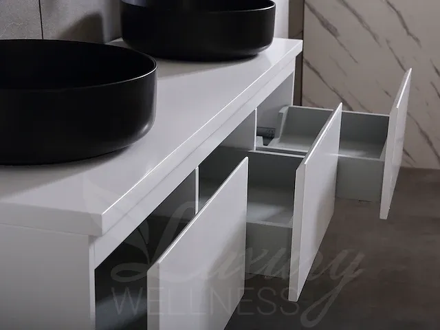 Badkamermeubel 2-persoons 180cm (mat wit) met (hangkast) en led spiegel - afbeelding 2 van  18