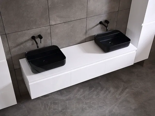Badkamermeubel 2-persoons 180cm (mat wit) met (hangkast) en led spiegel - afbeelding 12 van  18
