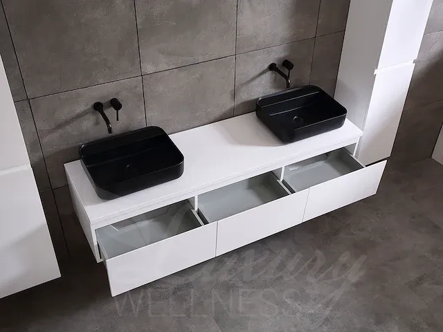 Badkamermeubel 2-persoons 180cm (mat wit) met (hangkast) en led spiegel - afbeelding 13 van  18