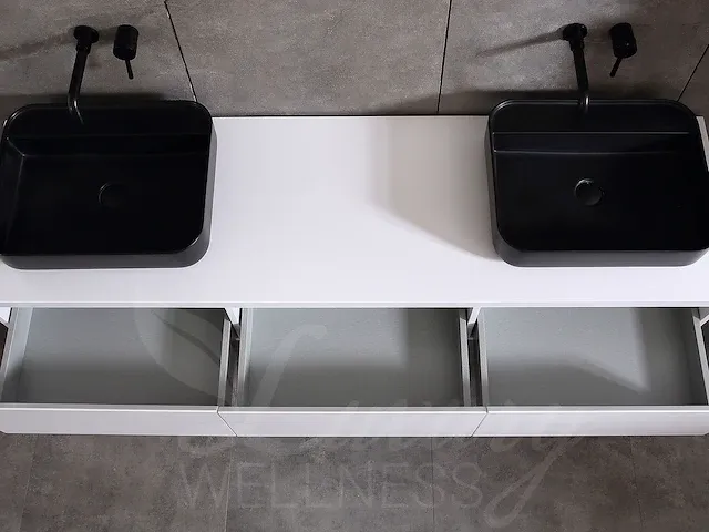 Badkamermeubel 2-persoons 180cm (mat wit) met (hangkast) en led spiegel - afbeelding 14 van  18