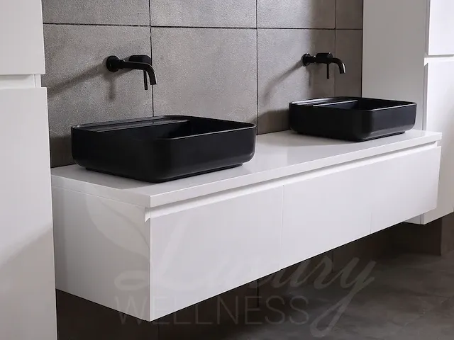 Badkamermeubel 2-persoons 180cm (mat wit) met (hangkast) en led spiegel - afbeelding 18 van  18