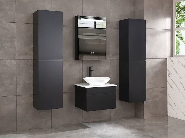 Badkamermeubel 60cm met spiegelkast en (hangkast) mat zwart - afbeelding 12 van  26