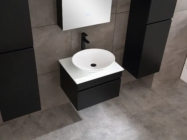 Badkamermeubel 60cm met spiegelkast en (hangkast) mat zwart - afbeelding 21 van  26