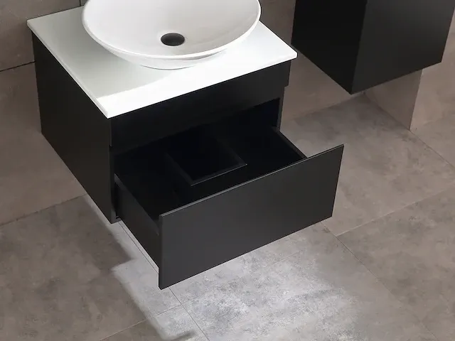 Badkamermeubel 60cm met spiegelkast en (hangkast) mat zwart - afbeelding 22 van  26