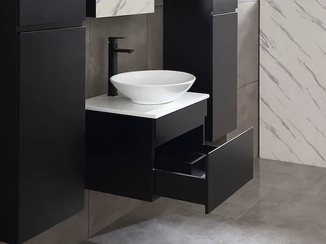 Badkamermeubel 60cm met spiegelkast en (hangkast) mat zwart - afbeelding 23 van  26