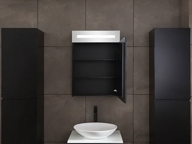 Badkamermeubel 60cm met spiegelkast en (hangkast) mat zwart - afbeelding 24 van  26