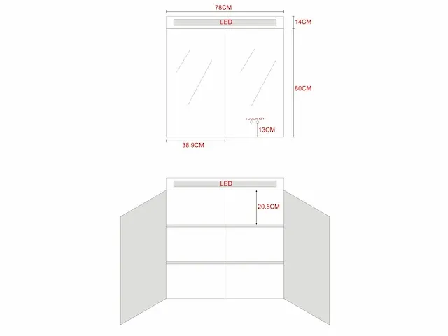 Badkamermeubel 80cm met spiegelkast en (hangkast) mat zwart - afbeelding 5 van  28