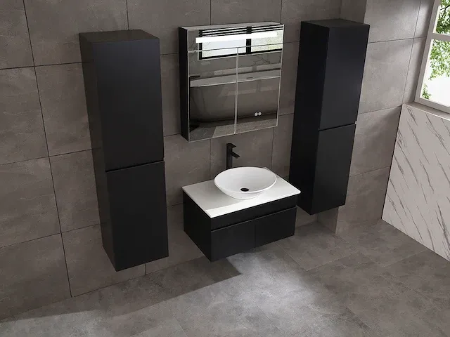 Badkamermeubel 80cm met spiegelkast en (hangkast) mat zwart - afbeelding 22 van  28