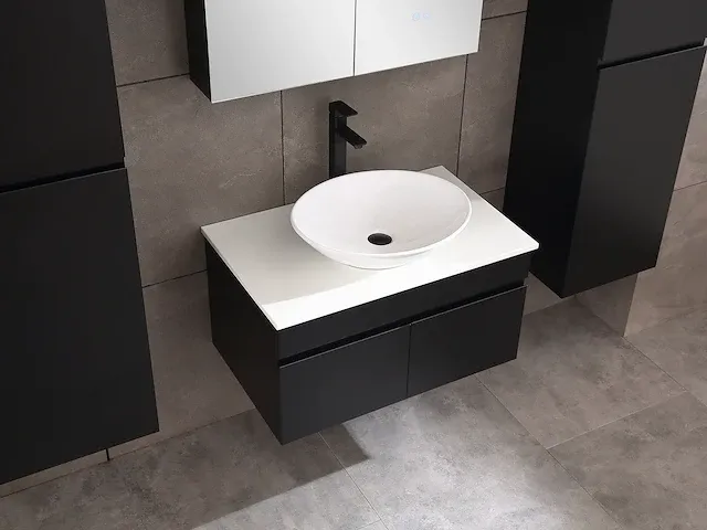 Badkamermeubel 80cm met spiegelkast en (hangkast) mat zwart - afbeelding 23 van  28