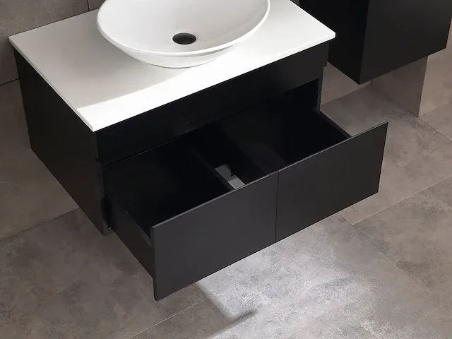 Badkamermeubel 80cm met spiegelkast en (hangkast) mat zwart - afbeelding 24 van  28