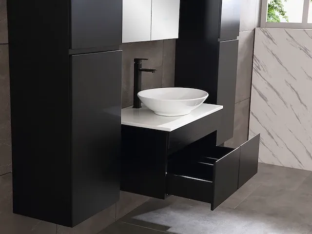 Badkamermeubel 80cm met spiegelkast en (hangkast) mat zwart - afbeelding 25 van  28