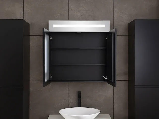 Badkamermeubel 80cm met spiegelkast en (hangkast) mat zwart - afbeelding 27 van  28
