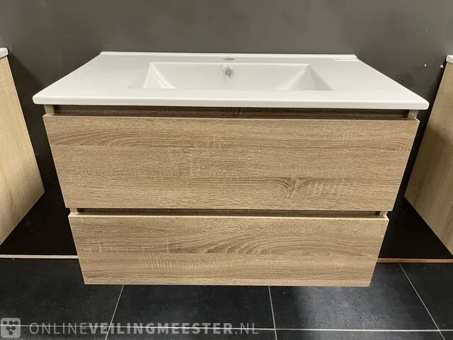 Badkamermeubel incl wastafel detremmerie, donker eiken - afbeelding 1 van  8