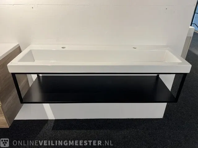 Badkamermeubel met frame lavigo, mat zwart staal - afbeelding 1 van  7