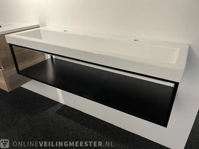 Badkamermeubel met frame lavigo, mat zwart staal - afbeelding 3 van  7