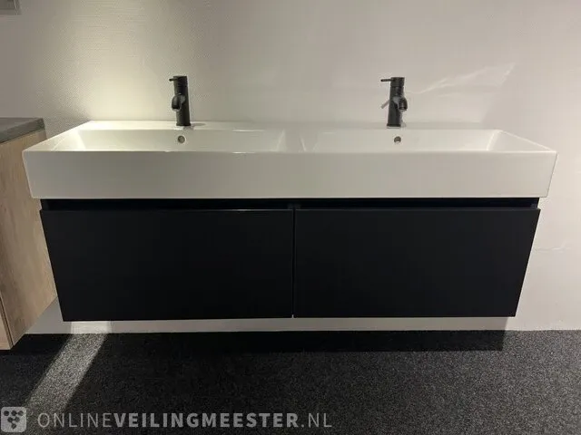 Badkamermeubel met kranen en verlichting hr, matrix line, zwart houtlook - afbeelding 1 van  8