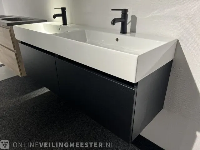 Badkamermeubel met kranen en verlichting hr, matrix line, zwart houtlook - afbeelding 3 van  8