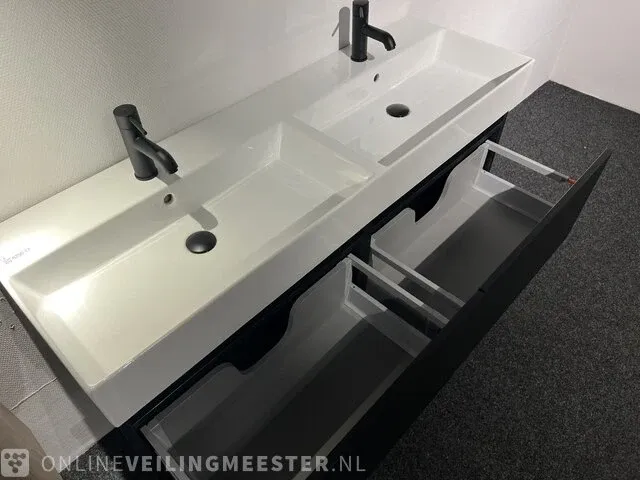 Badkamermeubel met kranen en verlichting hr, matrix line, zwart houtlook - afbeelding 5 van  8