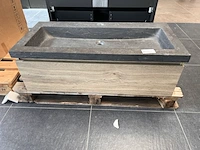 Badkamermeubel met natuursteen wastafel licht eiken - afbeelding 1 van  4