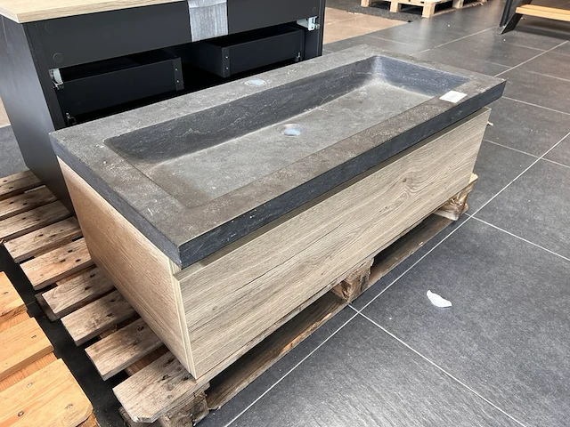 Badkamermeubel met natuursteen wastafel licht eiken - afbeelding 2 van  4