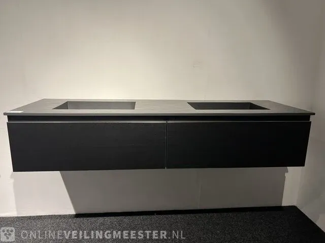 Badkamermeubel met quartz wastafel, houtlook zwart - afbeelding 1 van  9