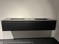 Badkamermeubel met quartz wastafel, houtlook zwart - afbeelding 1 van  9