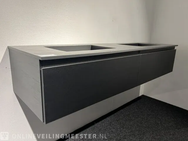 Badkamermeubel met quartz wastafel, houtlook zwart - afbeelding 2 van  9