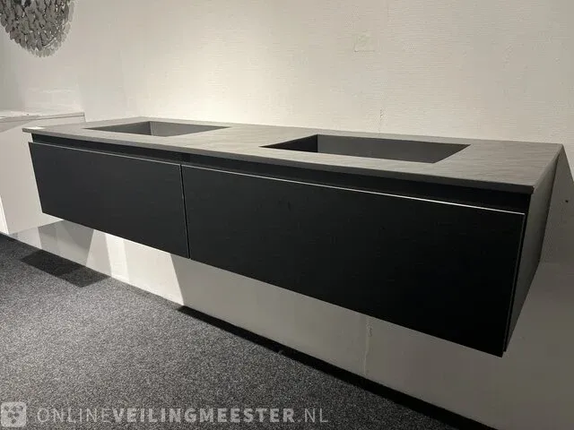 Badkamermeubel met quartz wastafel, houtlook zwart - afbeelding 3 van  9