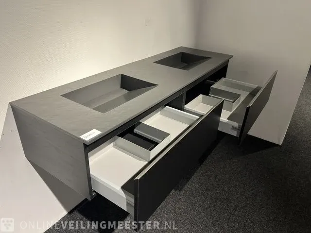 Badkamermeubel met quartz wastafel, houtlook zwart - afbeelding 4 van  9