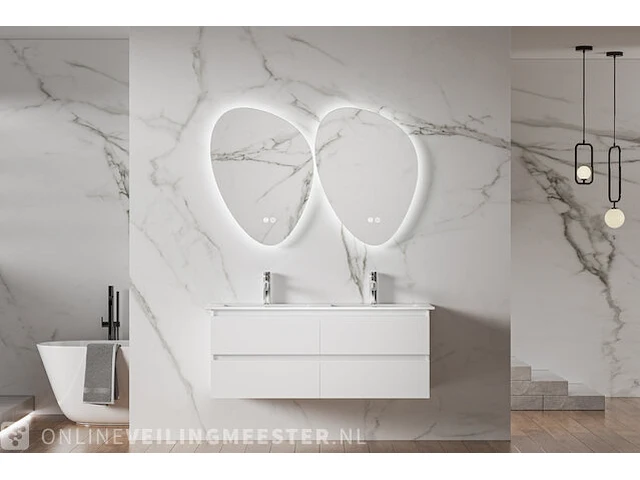 Badkamermeubel met wasbak met 2x led spiegel karo, 64.0022, hoogglans wit - afbeelding 1 van  3
