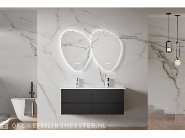 Badkamermeubel met wasbak met 2x led spiegel karo, 64.0025, matzwart, bouwjaar cm - afbeelding 1 van  6
