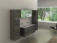 Badkamermeubel torino | 120 cm | met zijkasten | muurkranen | hoogglans antraciet met witte wasbak - afbeelding 1 van  5
