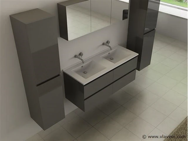 Badkamermeubel torino | 120 cm | met zijkasten | muurkranen | hoogglans antraciet met witte wasbak - afbeelding 2 van  5