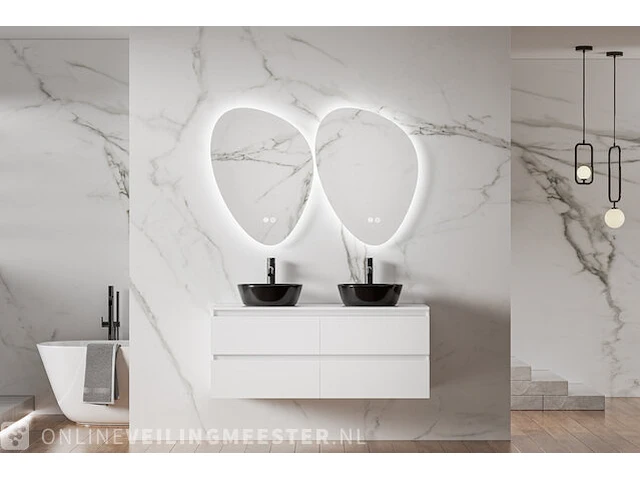 Badkamermeubel zonder wasbak met 2x led spiegel karo, 64.0015, hoogglans wit - afbeelding 1 van  3