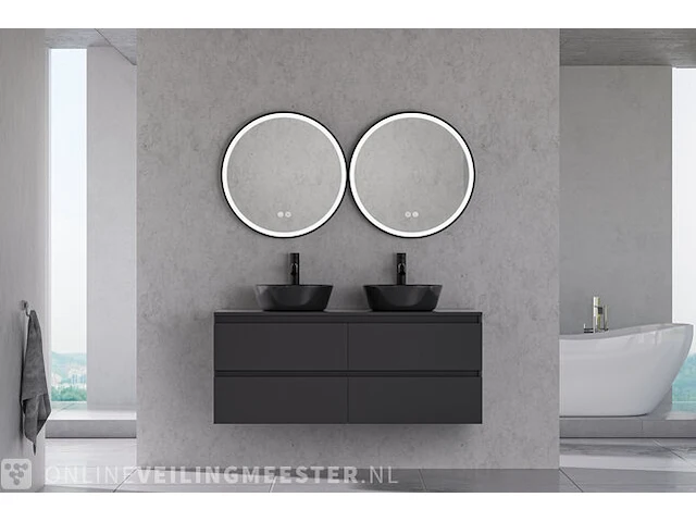 Badkamermeubel zonder wasbak met 2x led spiegel karo, 64.0018, matzwart, bouwjaar cm - afbeelding 1 van  3