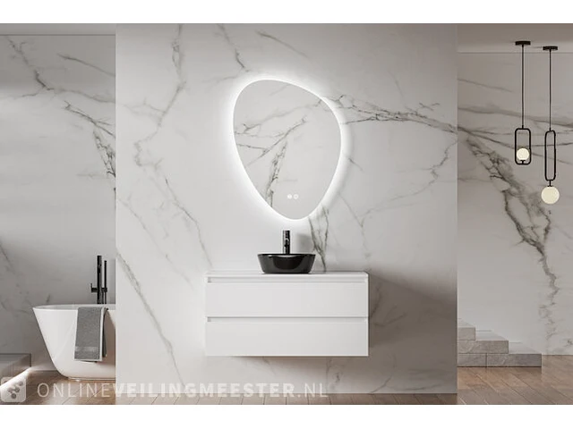 Badkamermeubel zonder wasbak met led spiegel karo, 64.0014, hoogglans wit - afbeelding 1 van  3