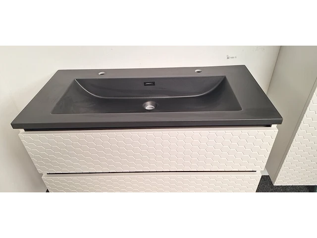 Badkamermeubelset, hexagon, mat wit - afbeelding 2 van  5