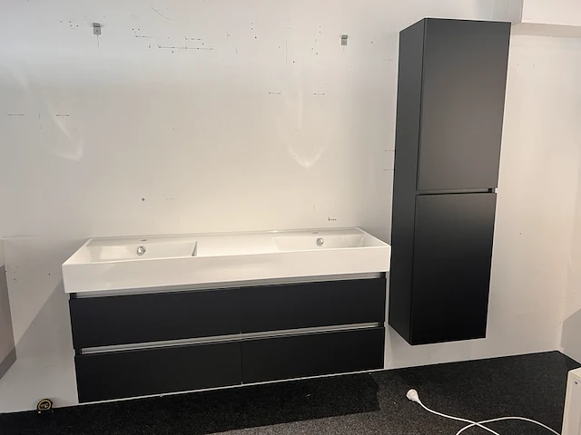 Badkamermeubelset incl hoge kast thebalux, mat zwart - afbeelding 1 van  5