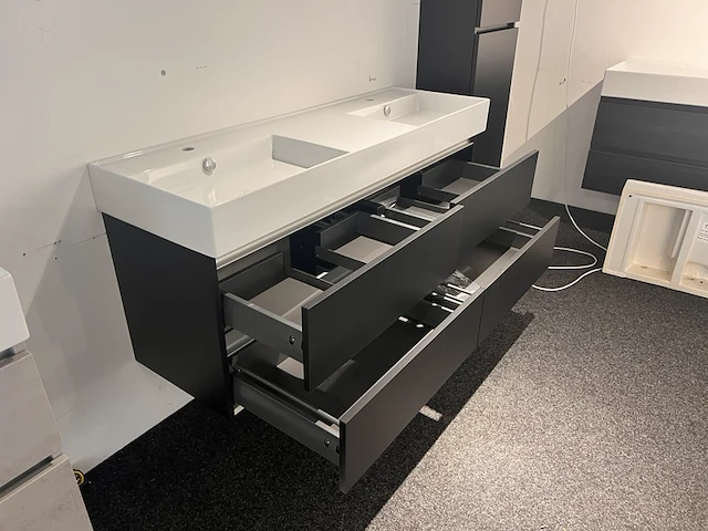 Badkamermeubelset incl hoge kast thebalux, mat zwart - afbeelding 4 van  5