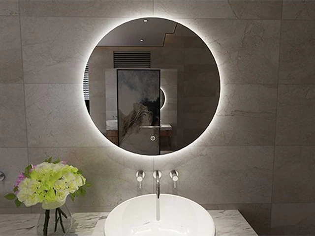 Badkamerspiegel rond 80 cm, frameloos+led verlichting rondom. - afbeelding 1 van  3