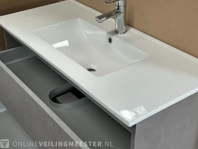 Badmeubel 100 met porseleinen wastafel hr badmeubelen, badmeubel, beton grijs - afbeelding 6 van  6