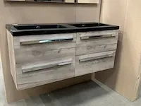 Badmeubel 120 – 4 laden craft oak zwarte keramische wastafel met kraangat chromen greep hr badmeubelen